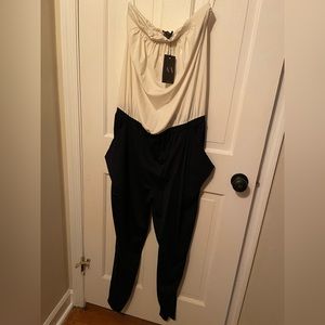 NWT Armani Exchange A/X white & black strapless jumpsuit with pockets